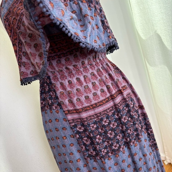 American Eagle Boho Indian Floral Print Ruffle Sleeveless Maxi Dress S - Picture 3 of 13